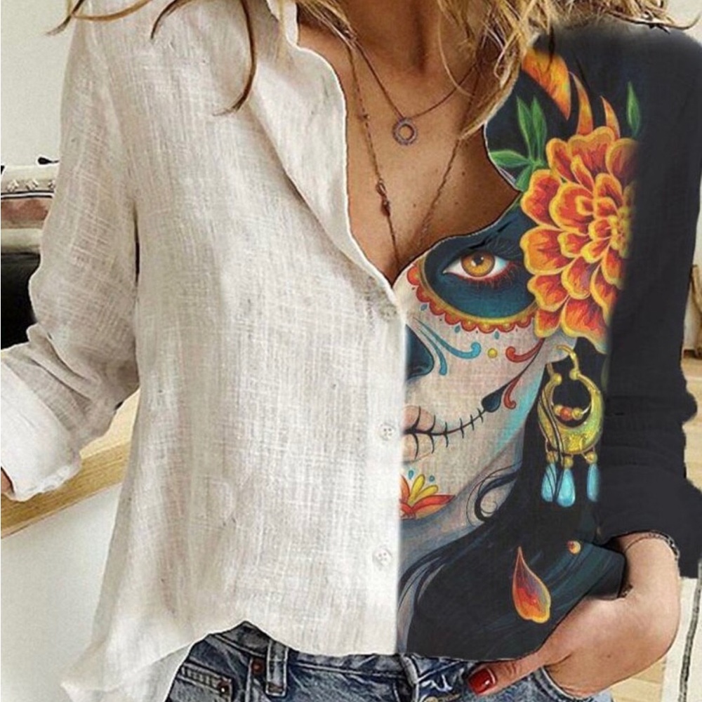 Unique floral print Sugar Skull Shirt